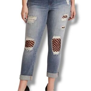 Torrid Women’s Fishnet Inset Boyfriend Jean - Distressed Light Wash Size 20R